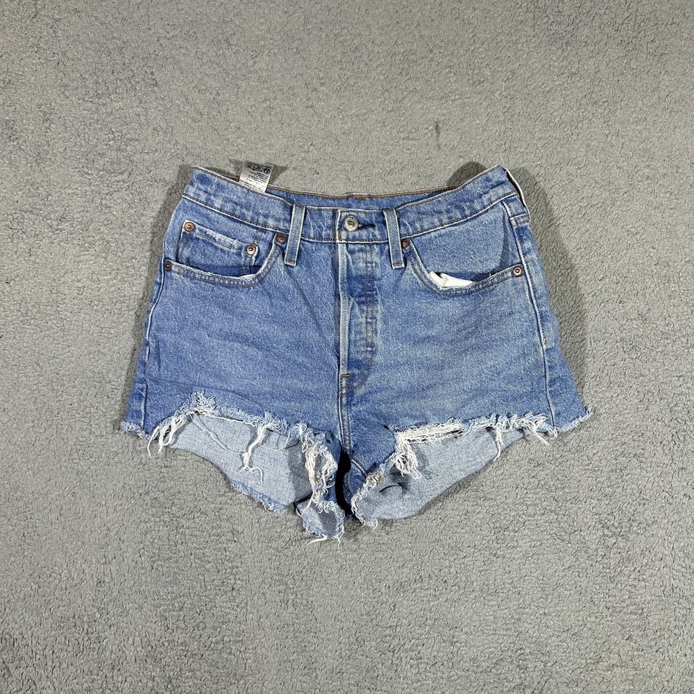 Levi's 501 Original Fit High-Rise Jean Shorts Womens 27 Blue Distressed 4028